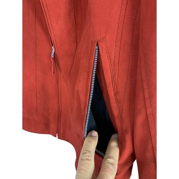 Jupiter Red Vegan Suede Bomber Jacket Mens Size Small 46 EU German 6346 EUC - Picture 6 of 15